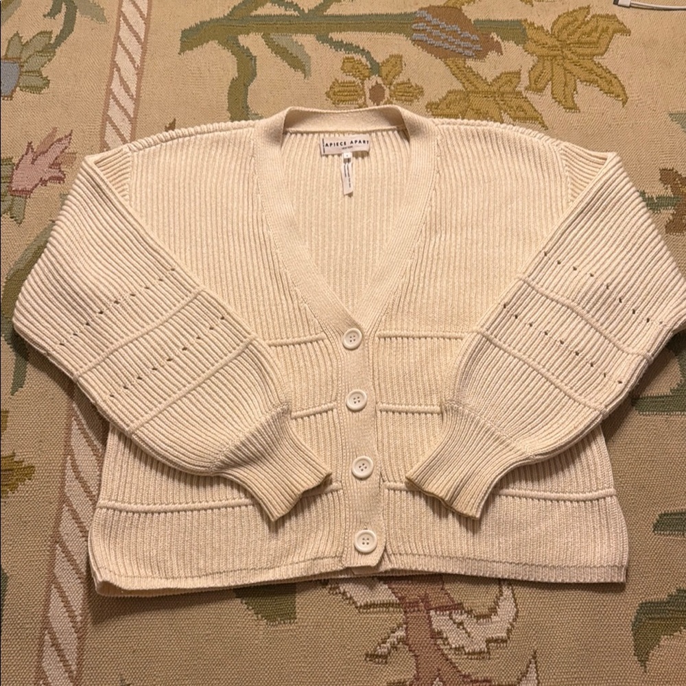 Apiece Apart Cream Knit V-Neck Cardigan Cotton/Cashmere